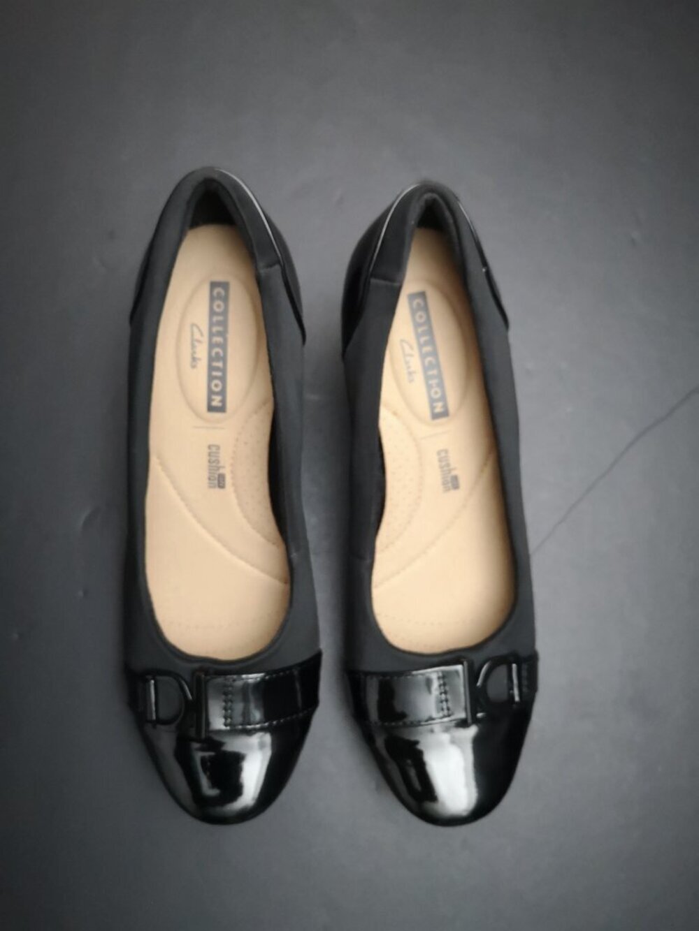Clarks Collection Cushion Soft Ladies Size 7 Black Wedge Heeled Shoes